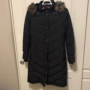 Polo Ralph Lauren Black Puffer Coat with Faux Fur Hood